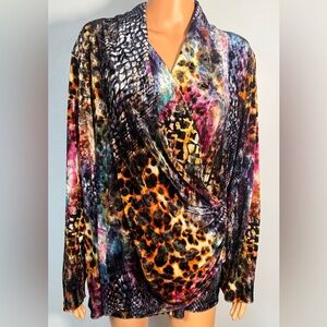 CJ Banks Multicolor Animal Print Top